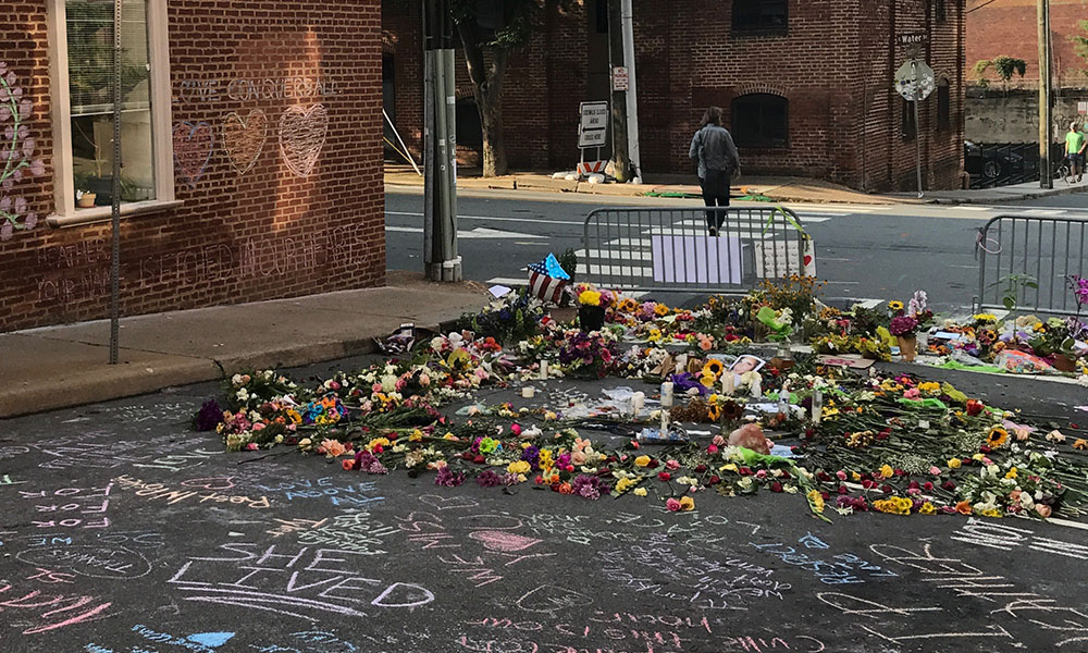 A memorial at the site of the 2017 attacks in Charlottesville.
